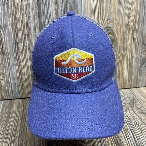 Hilton Head Island Mesh Trucker Strap Back Hat Navy Blue Adjustable Beach - Picture 1 of 7